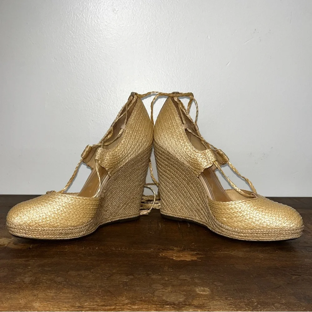 SCHUTZ Cream Espadrille Wedge Sandals with Ankle Tie